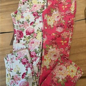 Pink and White Floral Straight Leg Pants